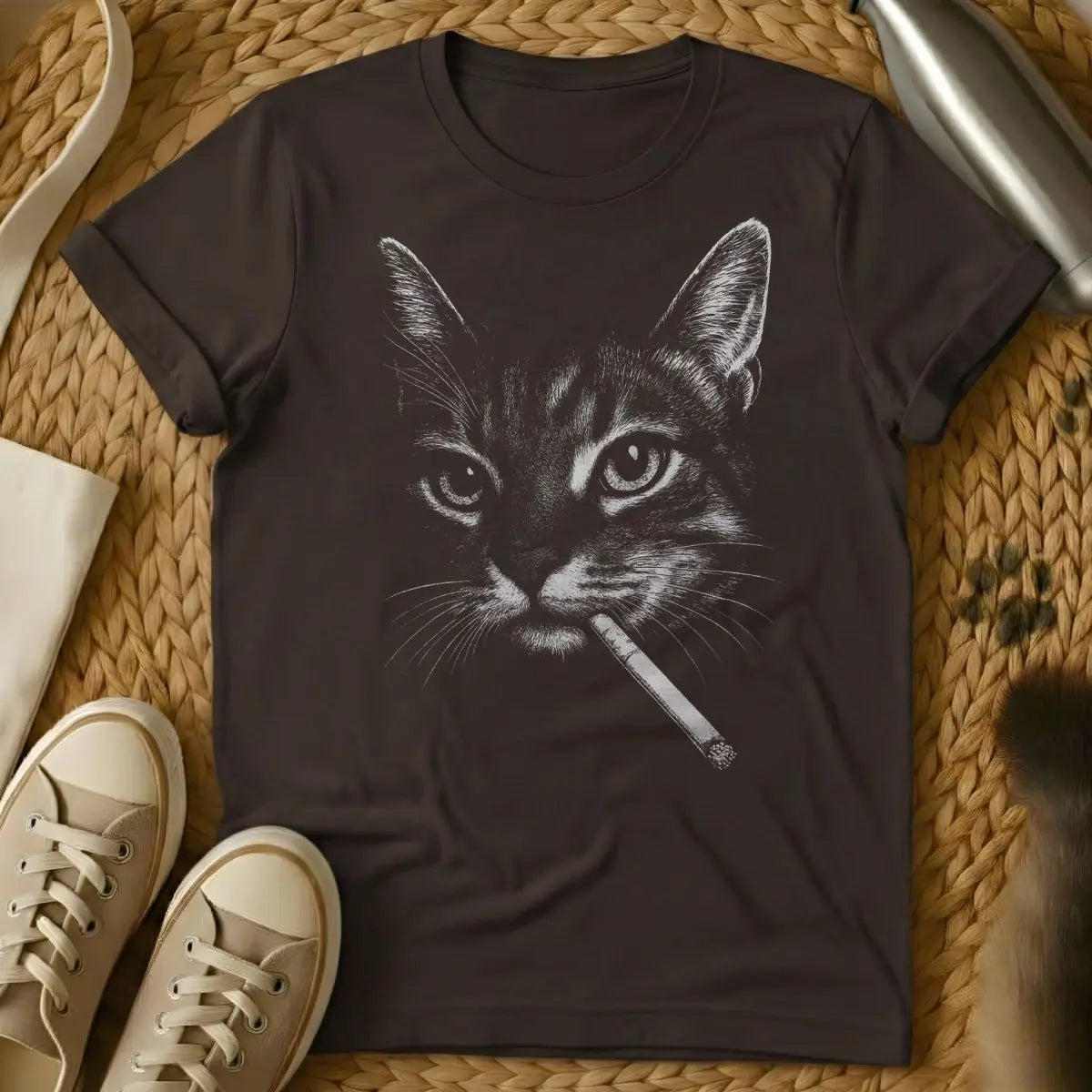 Smoking Cat Shirt - Dark Chocolate Cat T-Shirt