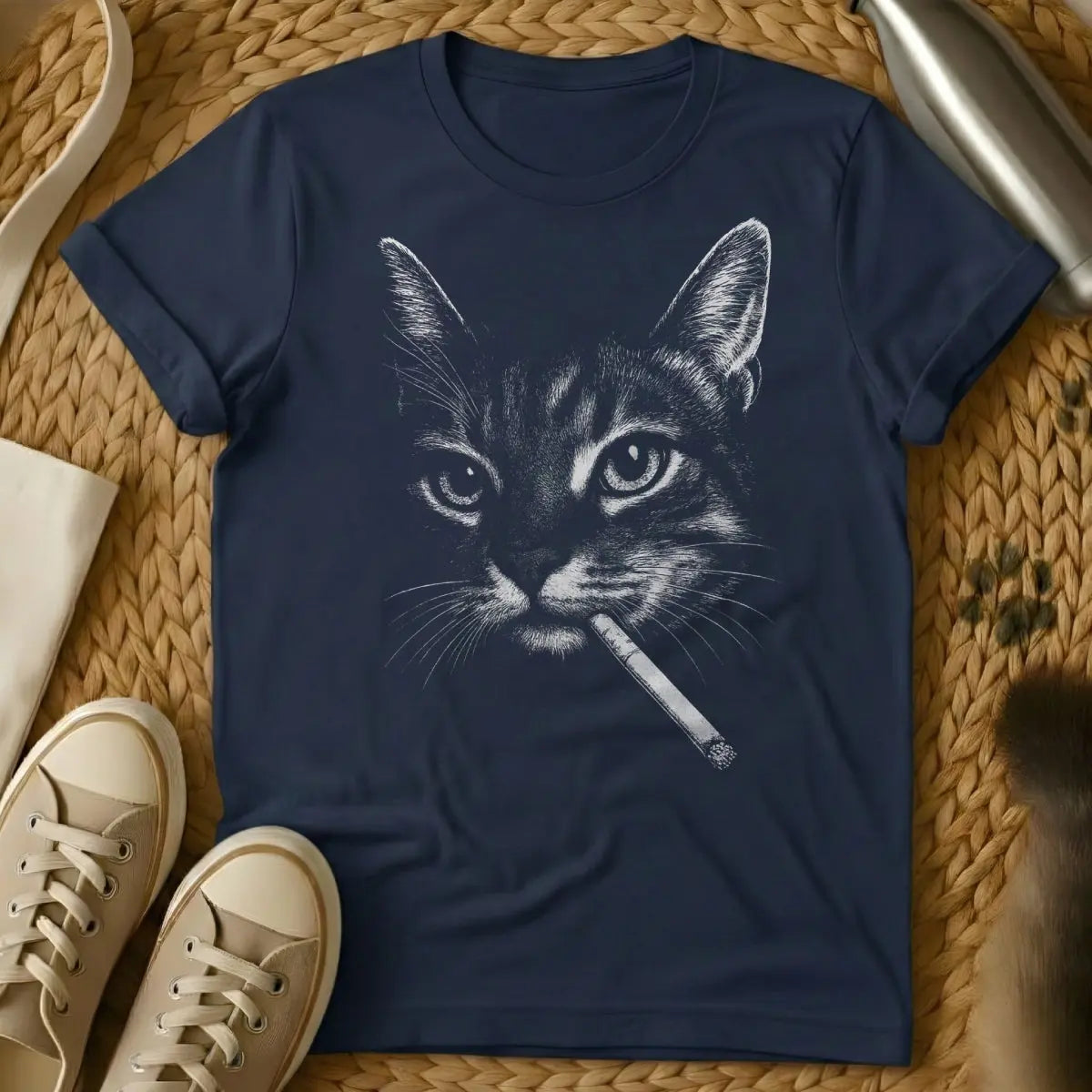 Smoking Cat Shirt - Navy Cat T-Shirt