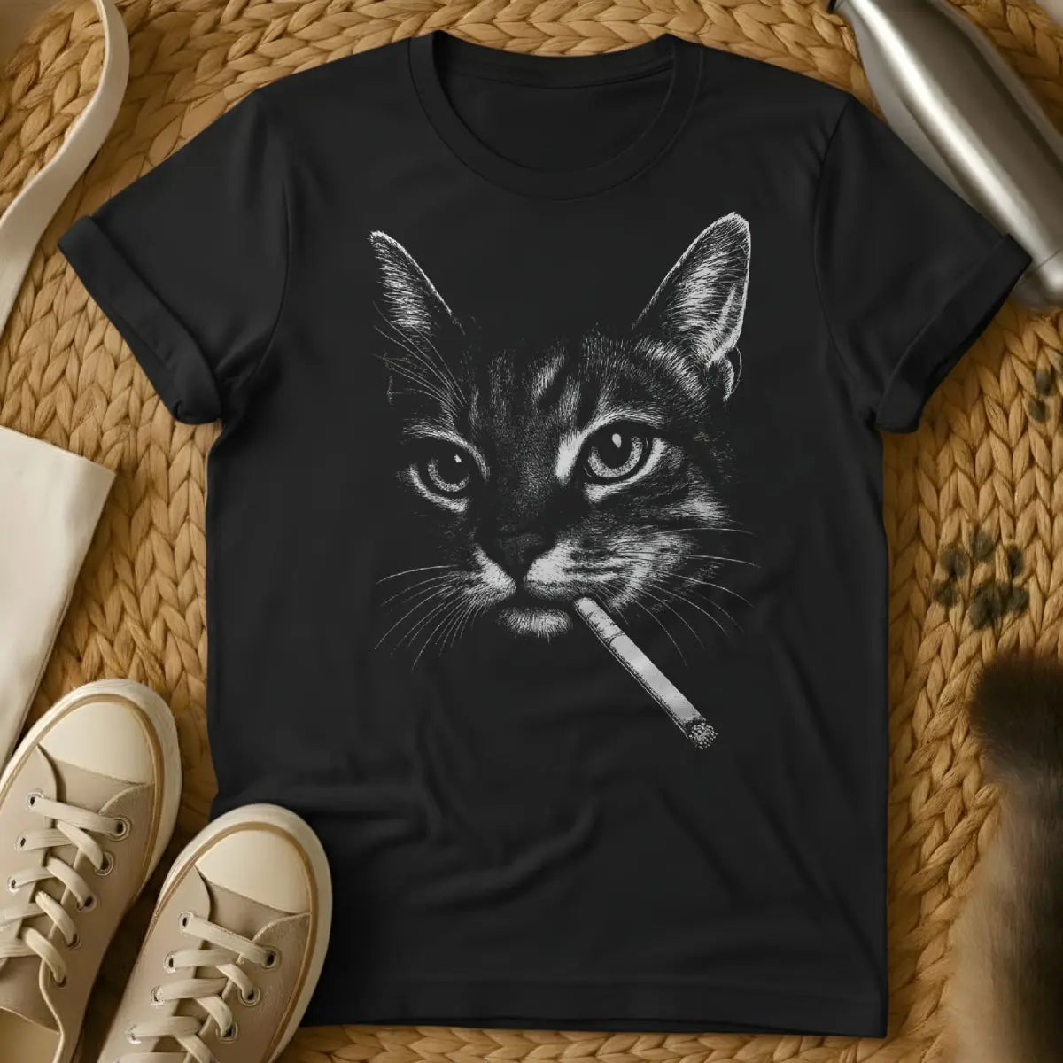 Smoking Cat Shirt - Black Cat T-Shirt