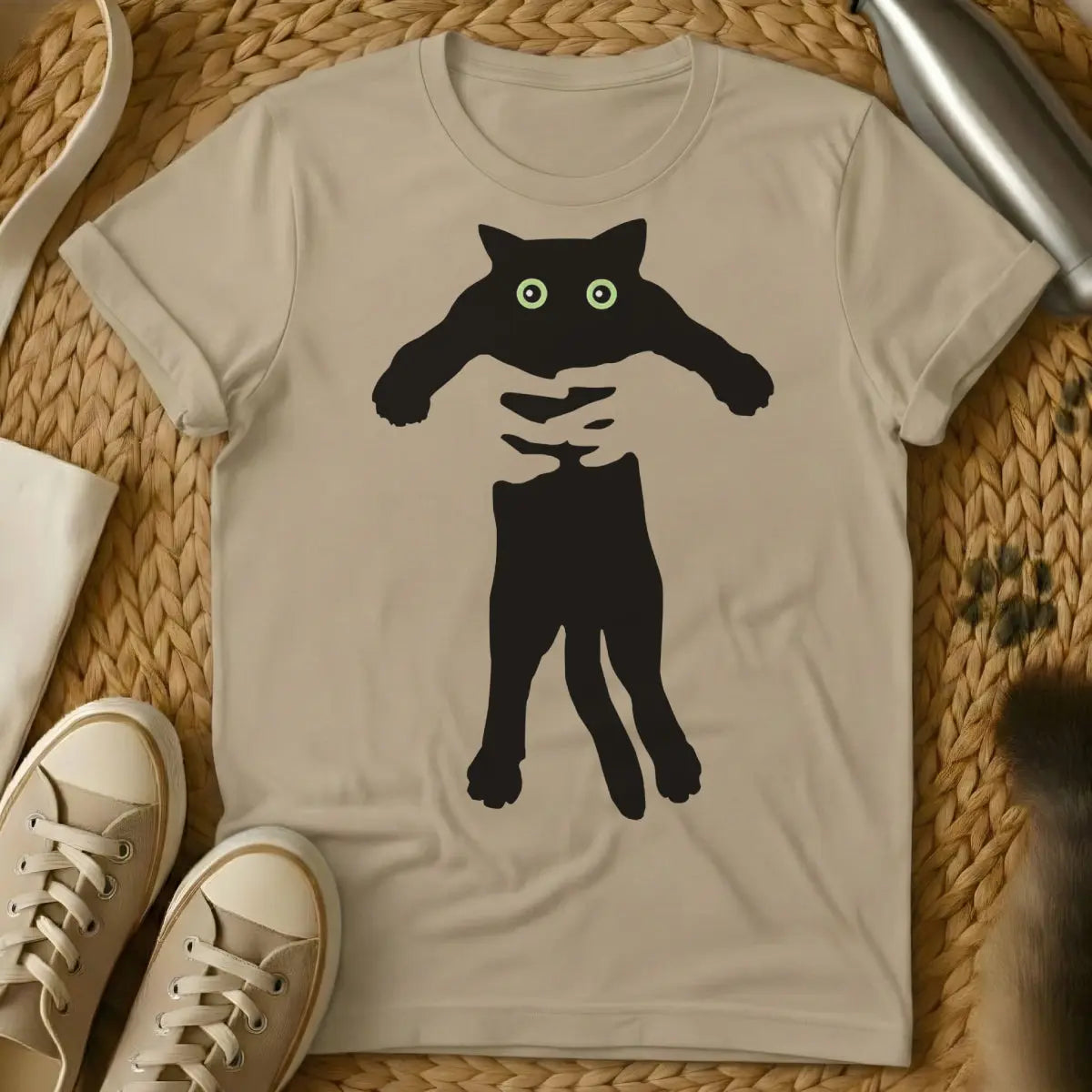 Cat Owner Cat Shirt - Sand T-Shirt - cat overlord humor, feline power dynamic, human servant tee
