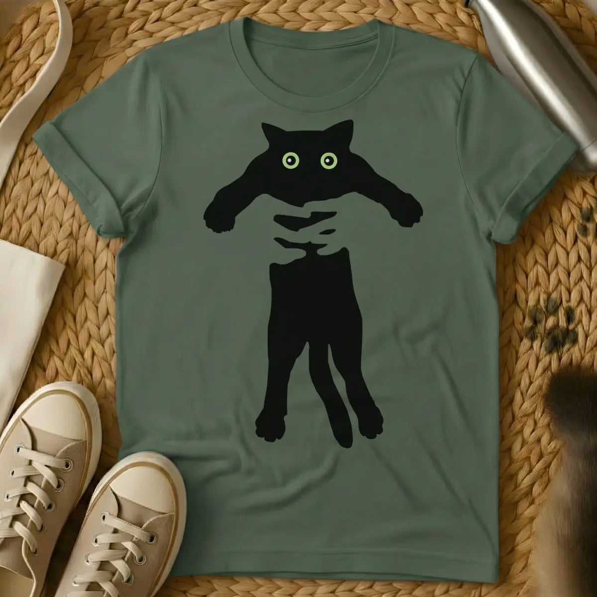 Cat Owner Cat Shirt - Military Green T-Shirt - cat overlord humor, feline power dynamic, human servant tee