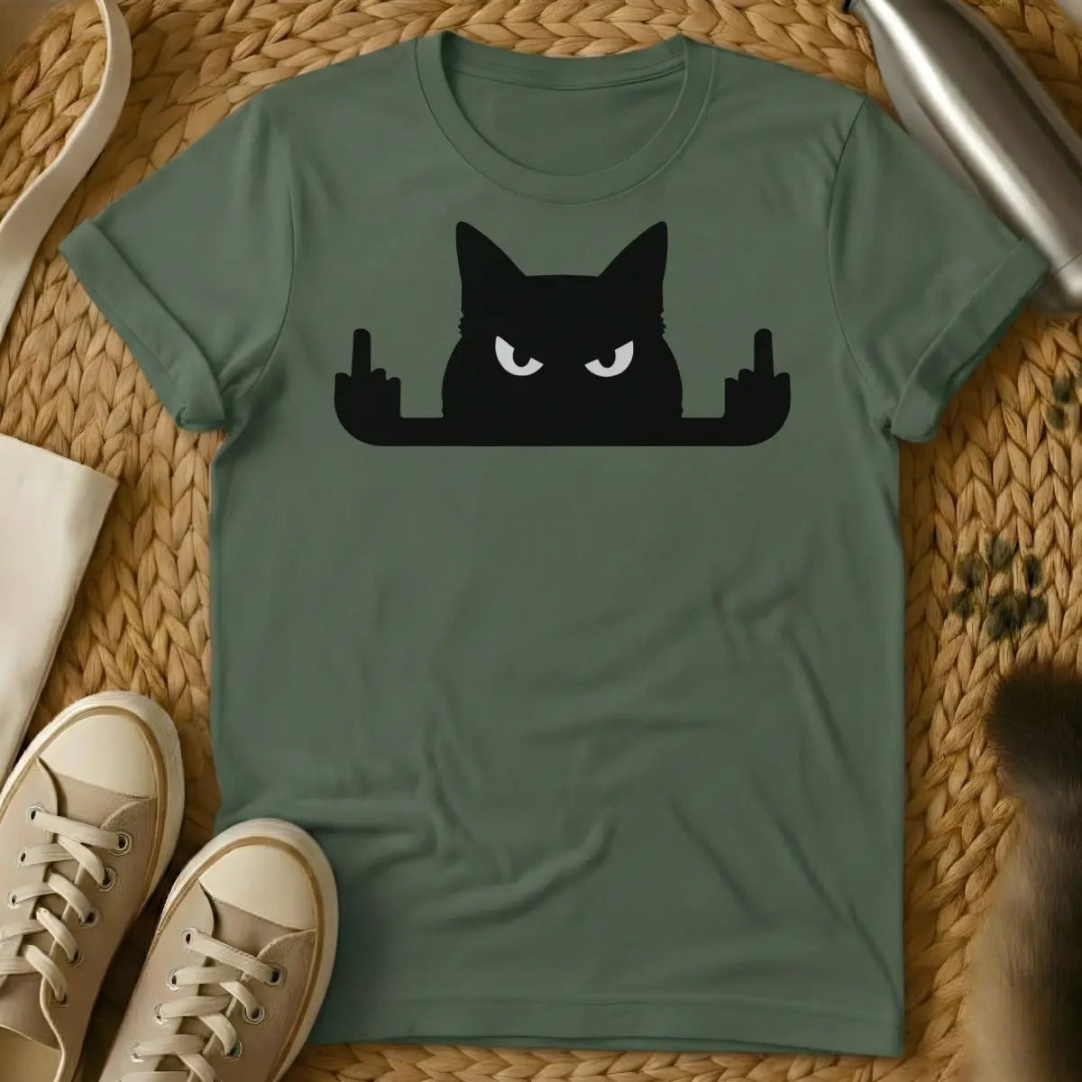 F*ck You Cat Shirt - Military Green T-Shirt - anti-social cat, blunt humor, edgy streetwear