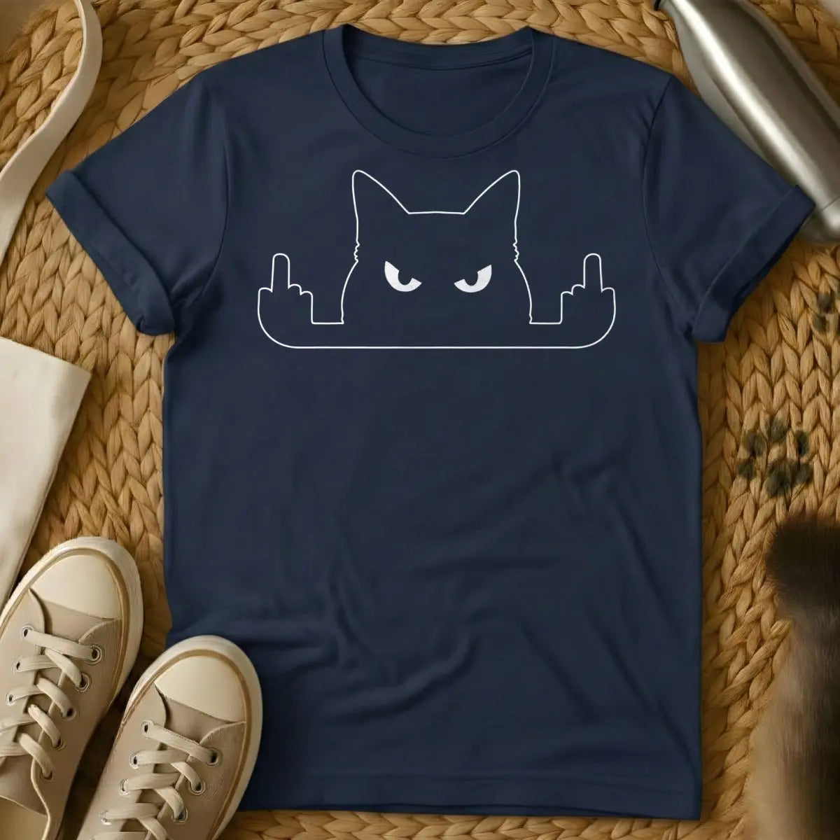 F*ck You Cat Shirt - Navy T-Shirt - anti-social cat, blunt humor, edgy streetwear