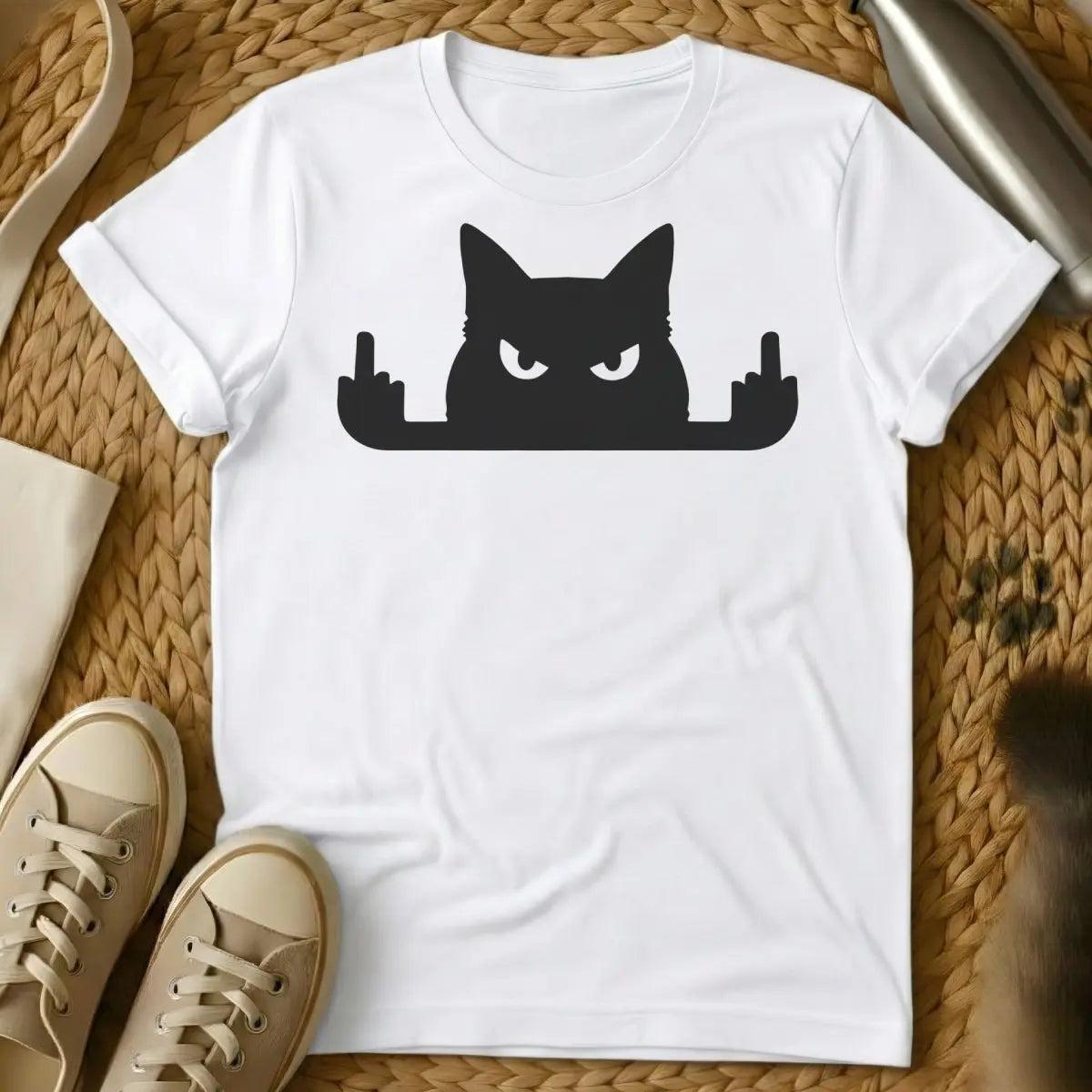 F*ck You Cat Shirt - White T-Shirt - anti-social cat, blunt humor, edgy streetwear