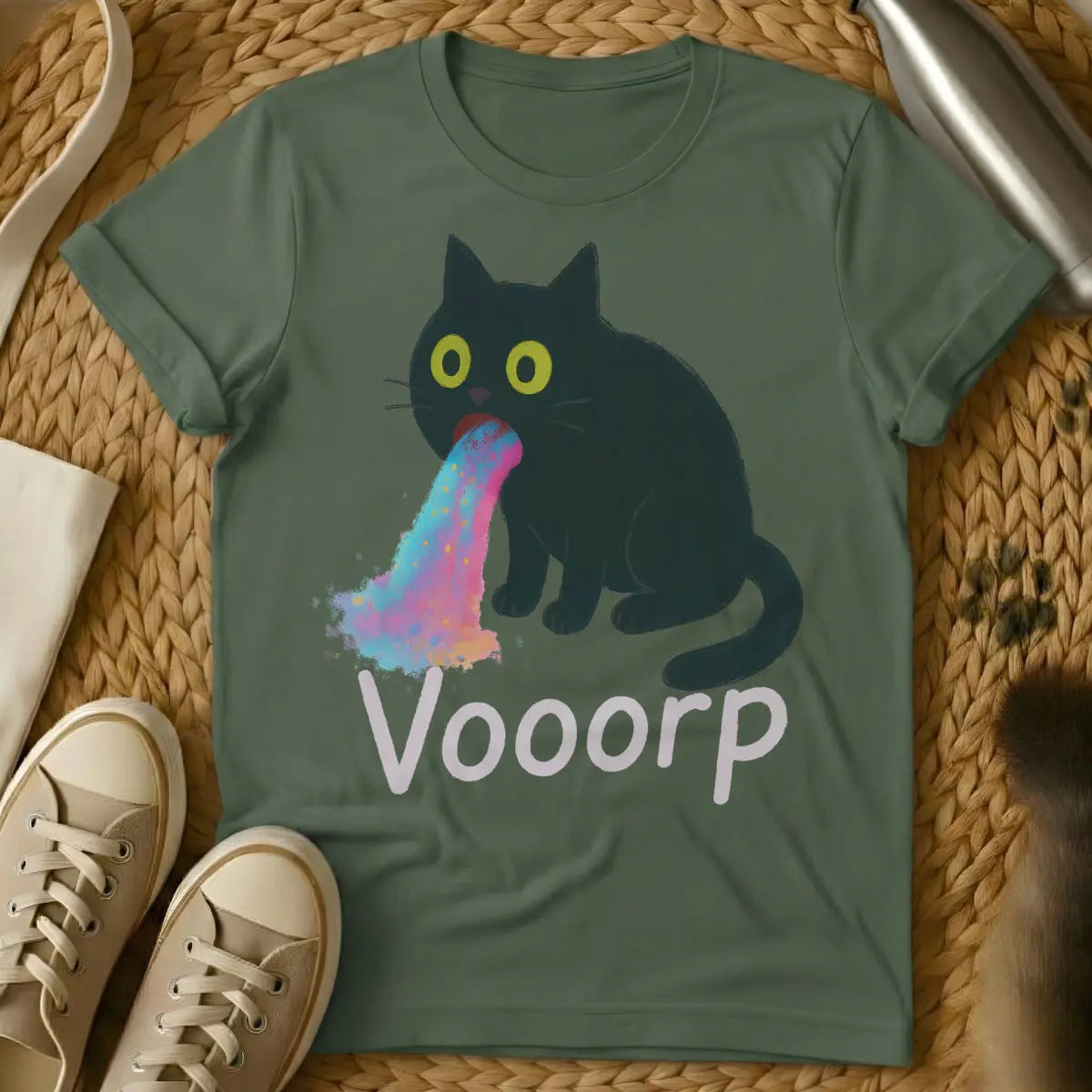 Vomit Cat Shirt - Military Green Cat T-Shirt