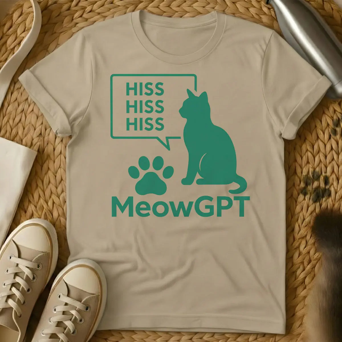 ChatGPT Cat Shirt - Sand T-Shirt - ai humor, generative ai, large language model