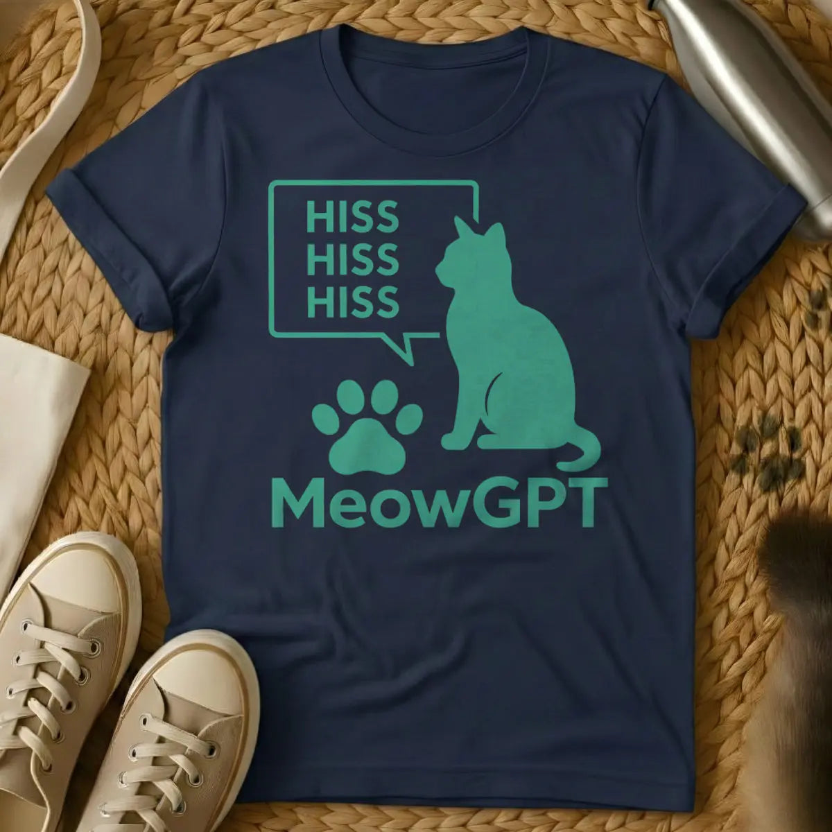 ChatGPT Cat Shirt - Navy T-Shirt - ai humor, generative ai, large language model