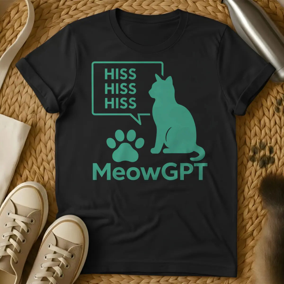 ChatGPT Cat Shirt - Black T-Shirt - ai humor, generative ai, large language model
