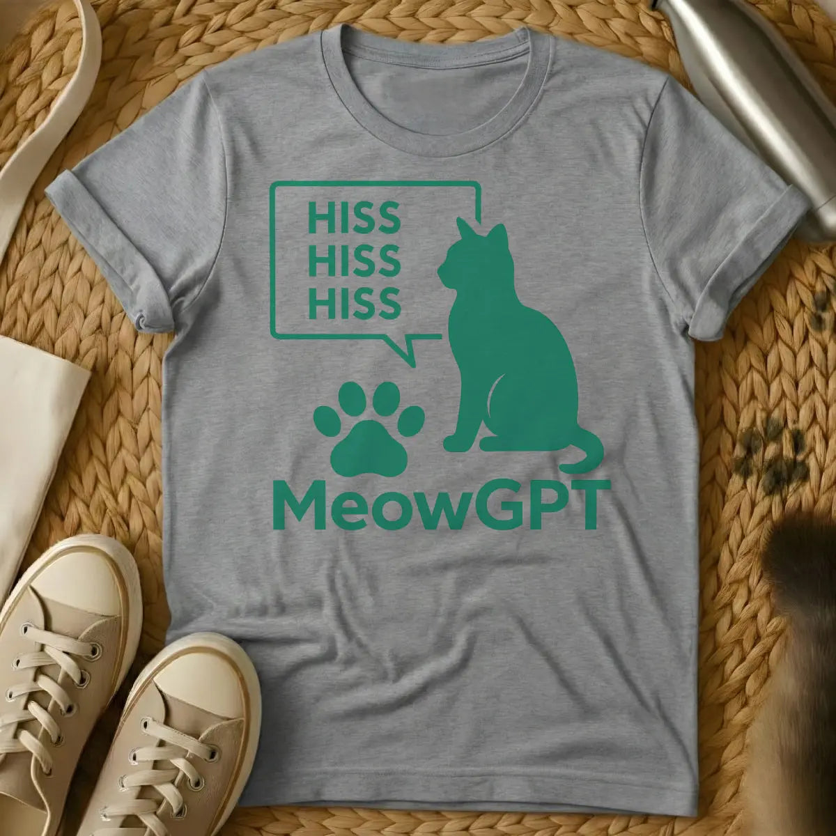 ChatGPT Cat Shirt - Gray T-Shirt - ai humor, generative ai, large language model