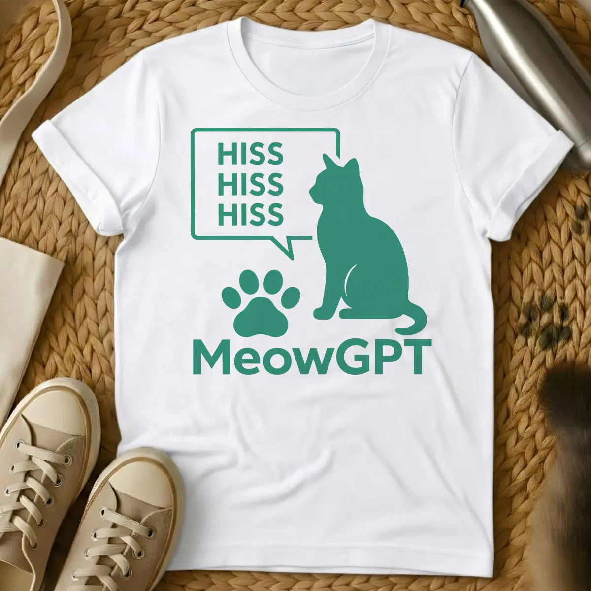 ChatGPT Cat Shirt - White T-Shirt - ai humor, generative ai, large language model