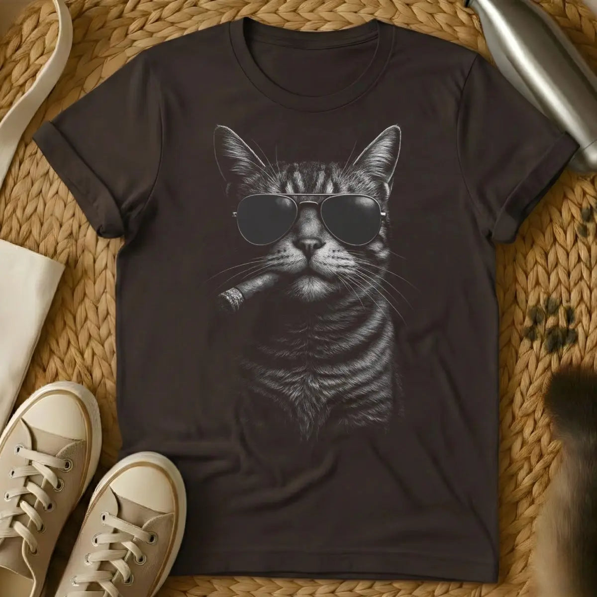 Cigar Cat Shirt - Dark Chocolate T-Shirt - dark academia, gentleman's club, noir aesthetic