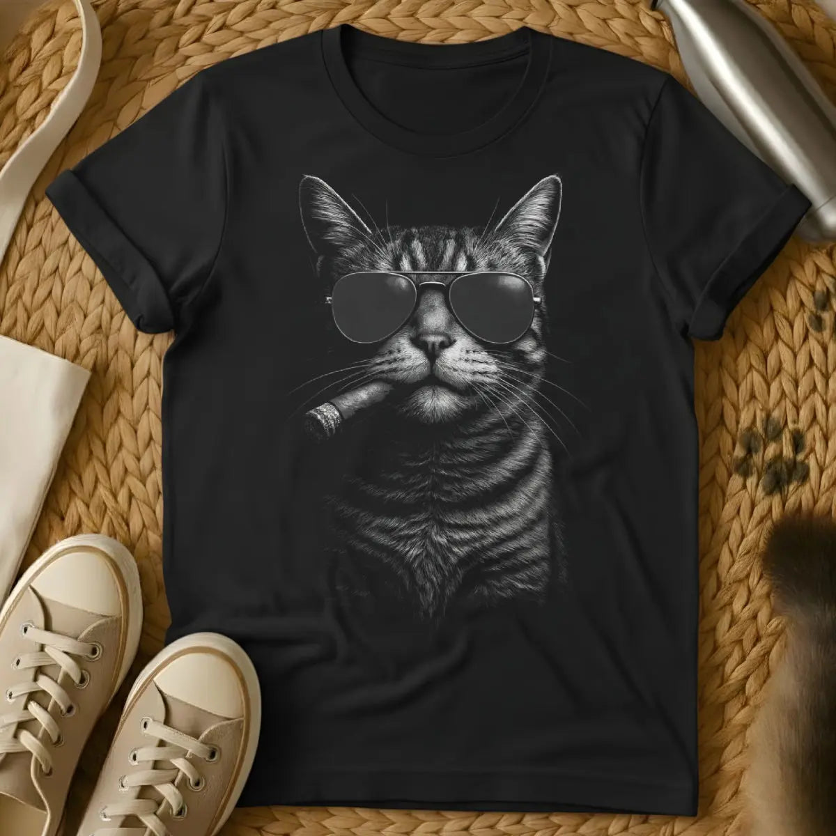 Cigar Cat Shirt - Black T-Shirt - dark academia, gentleman's club, noir aesthetic