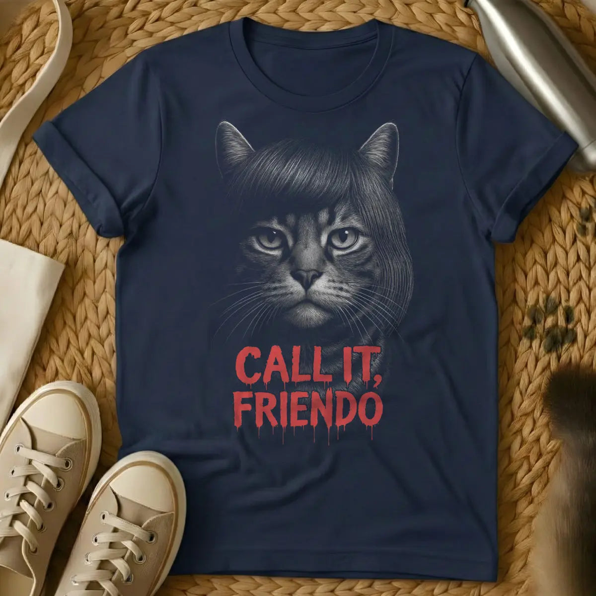 Anton Chigurh Cat Shirt - Navy T-Shirt - anton chigurh fan art, coen brothers film, movie villain parody