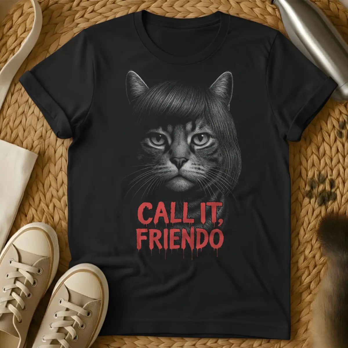 Anton Chigurh Cat Shirt - Black T-Shirt - anton chigurh fan art, coen brothers film, movie villain parody