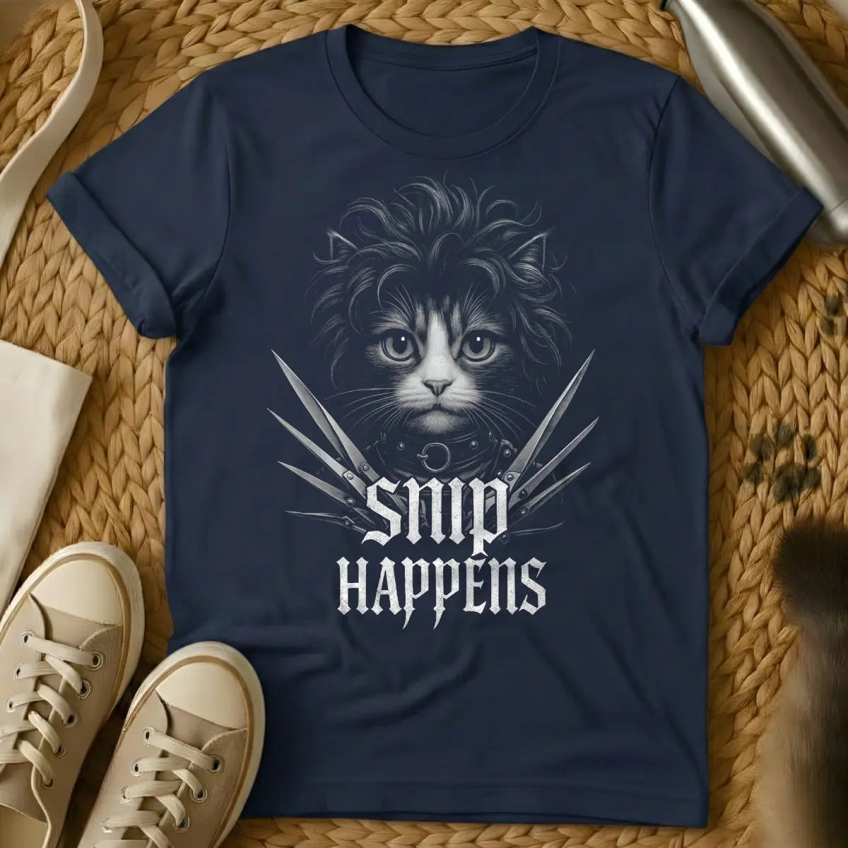 Edward Scissorhands Cat Shirt - Navy T-Shirt - burtonesque, dark whimsy, gothic pet art