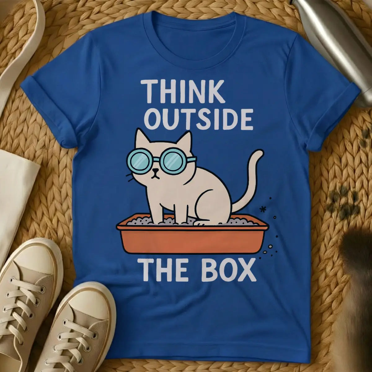 Think Outside the Box Cat Shirt - Blue Cat T-Shirt