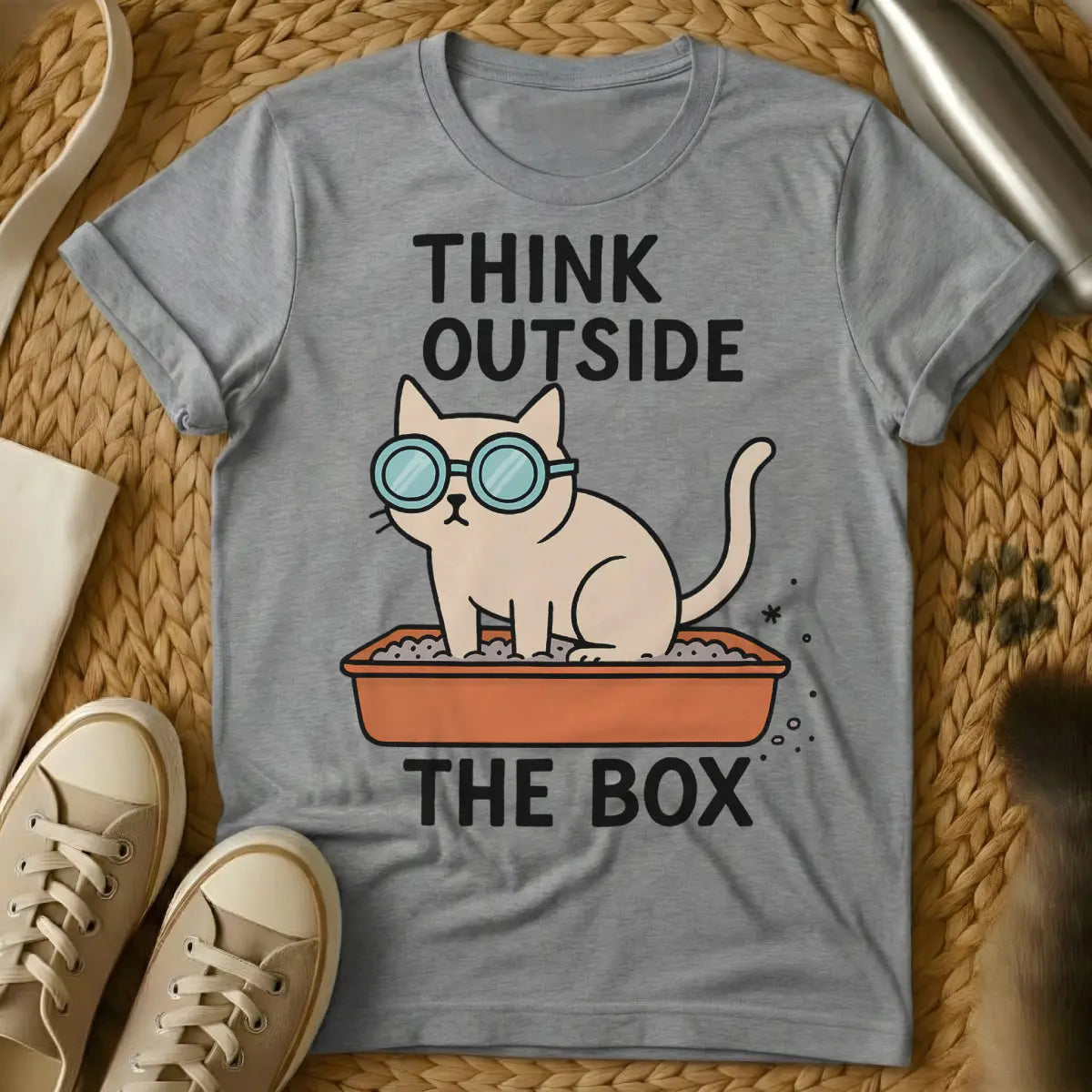 Think Outside the Box Cat Shirt - Gray Cat T-Shirt