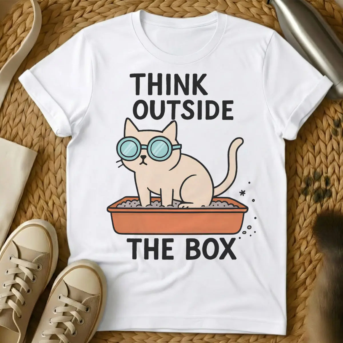 Think Outside the Box Cat Shirt - White Cat T-Shirt