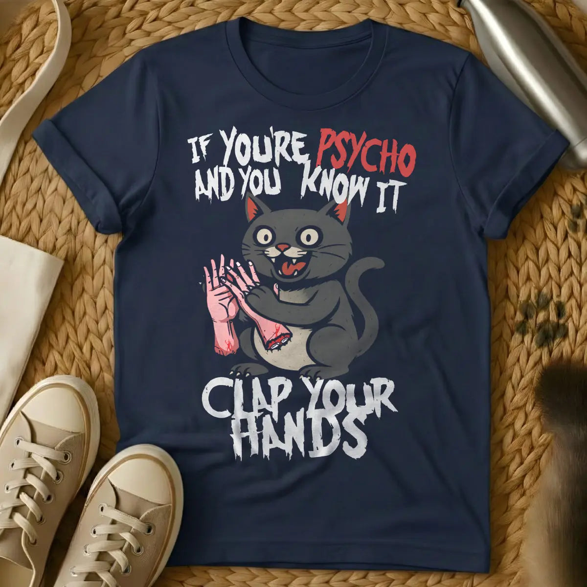 Psycho Cat Shirt - Navy Cat T-Shirt
