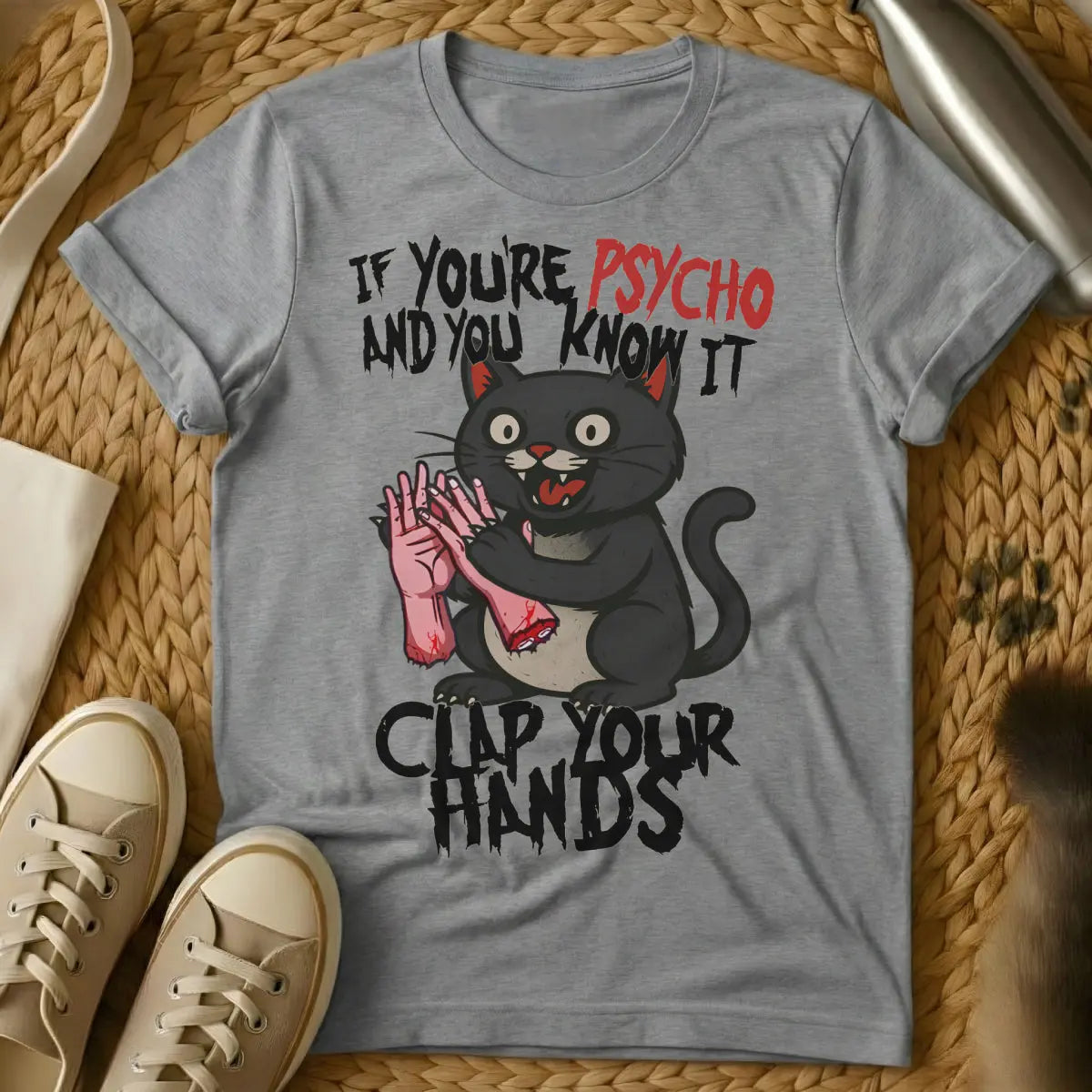 Psycho Cat Shirt - Gray Cat T-Shirt