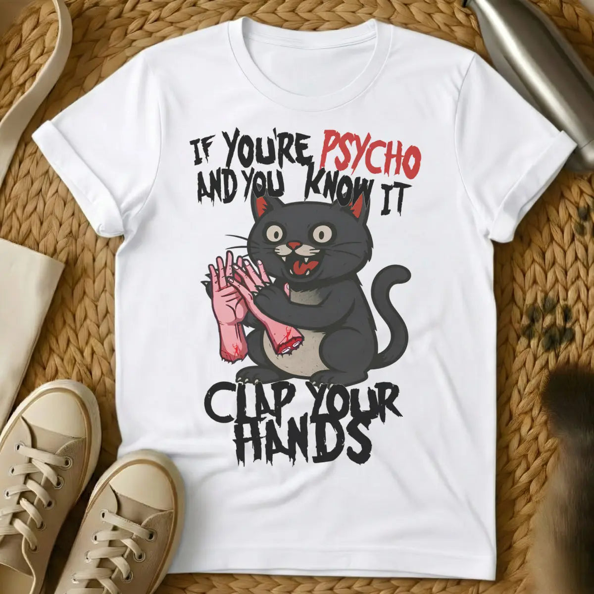Psycho Cat Shirt - White Cat T-Shirt