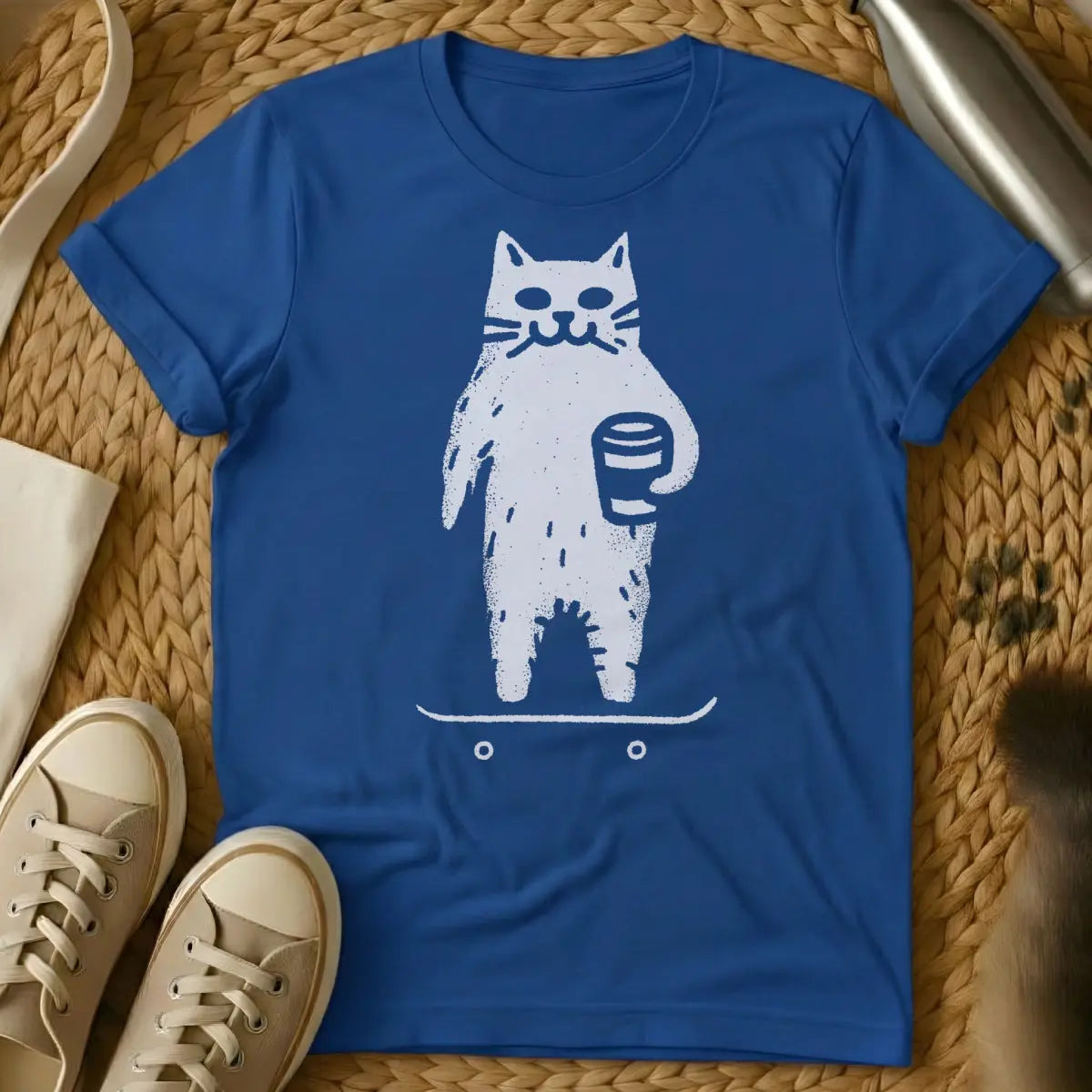 Skater Cat Shirt - Blue Cat T-Shirt
