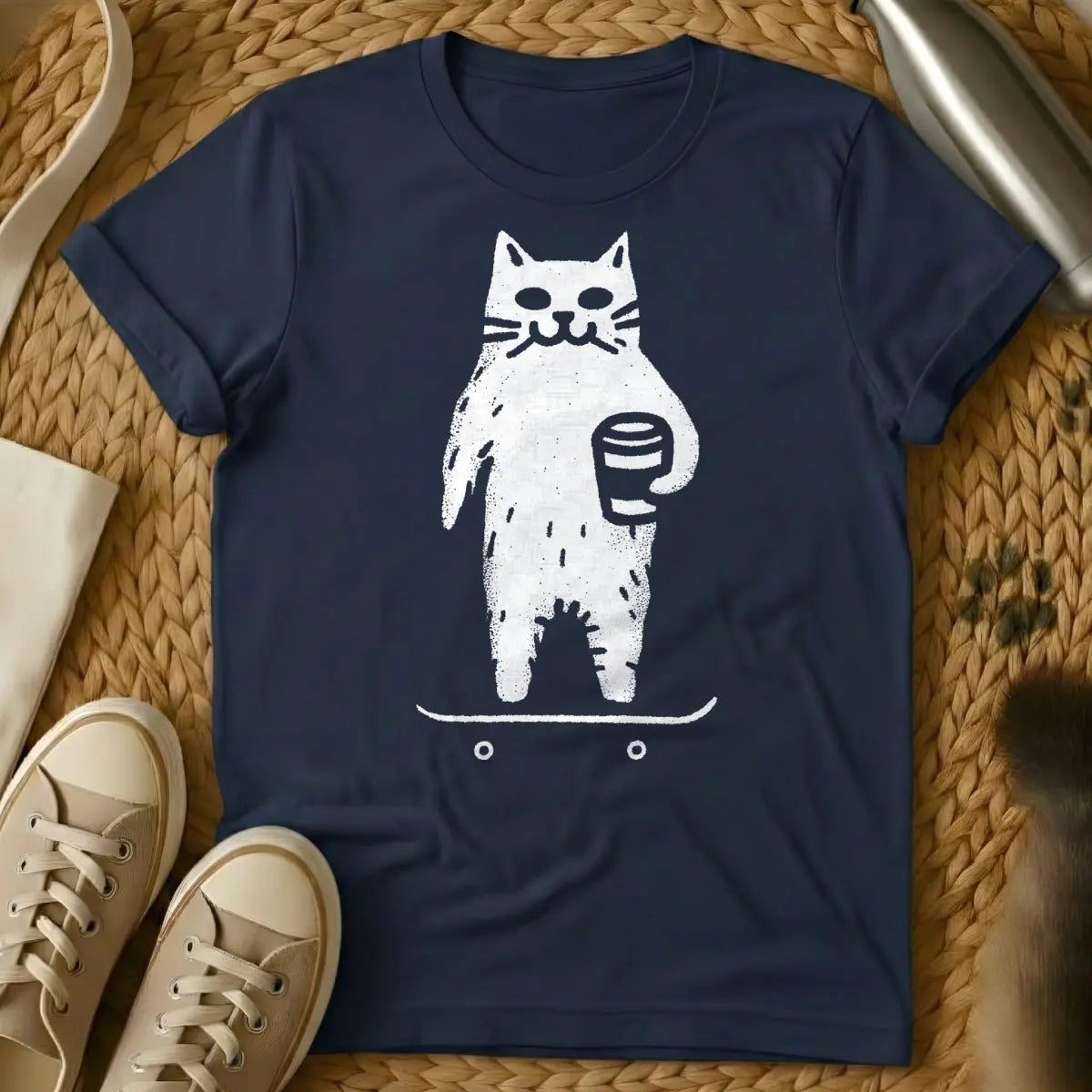 Skater Cat Shirt - Navy Cat T-Shirt