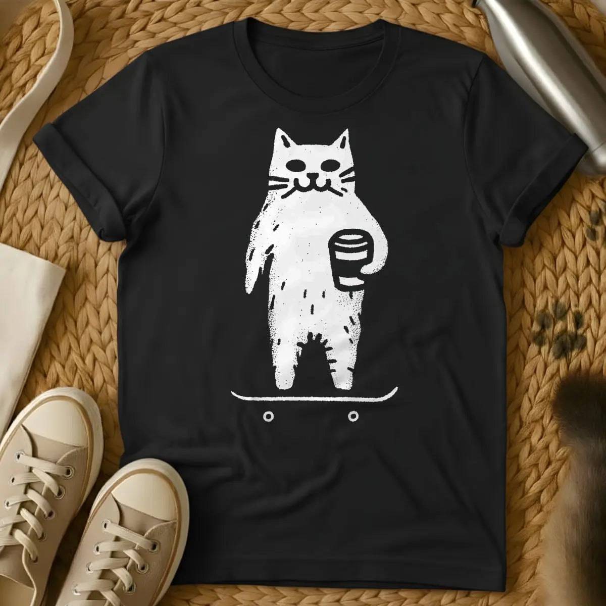 Skater Cat Shirt - Black Cat T-Shirt