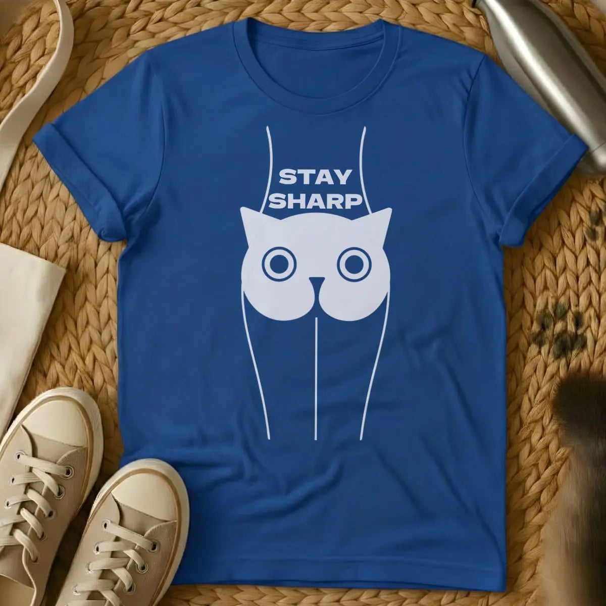 Stay Sharp Cat Shirt - Blue Cat T-Shirt