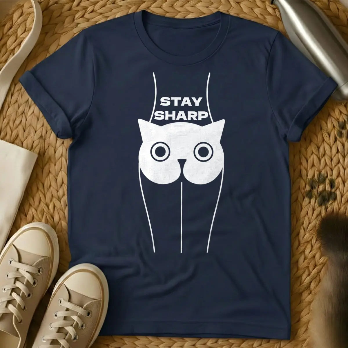 Stay Sharp Cat Shirt - Navy Cat T-Shirt