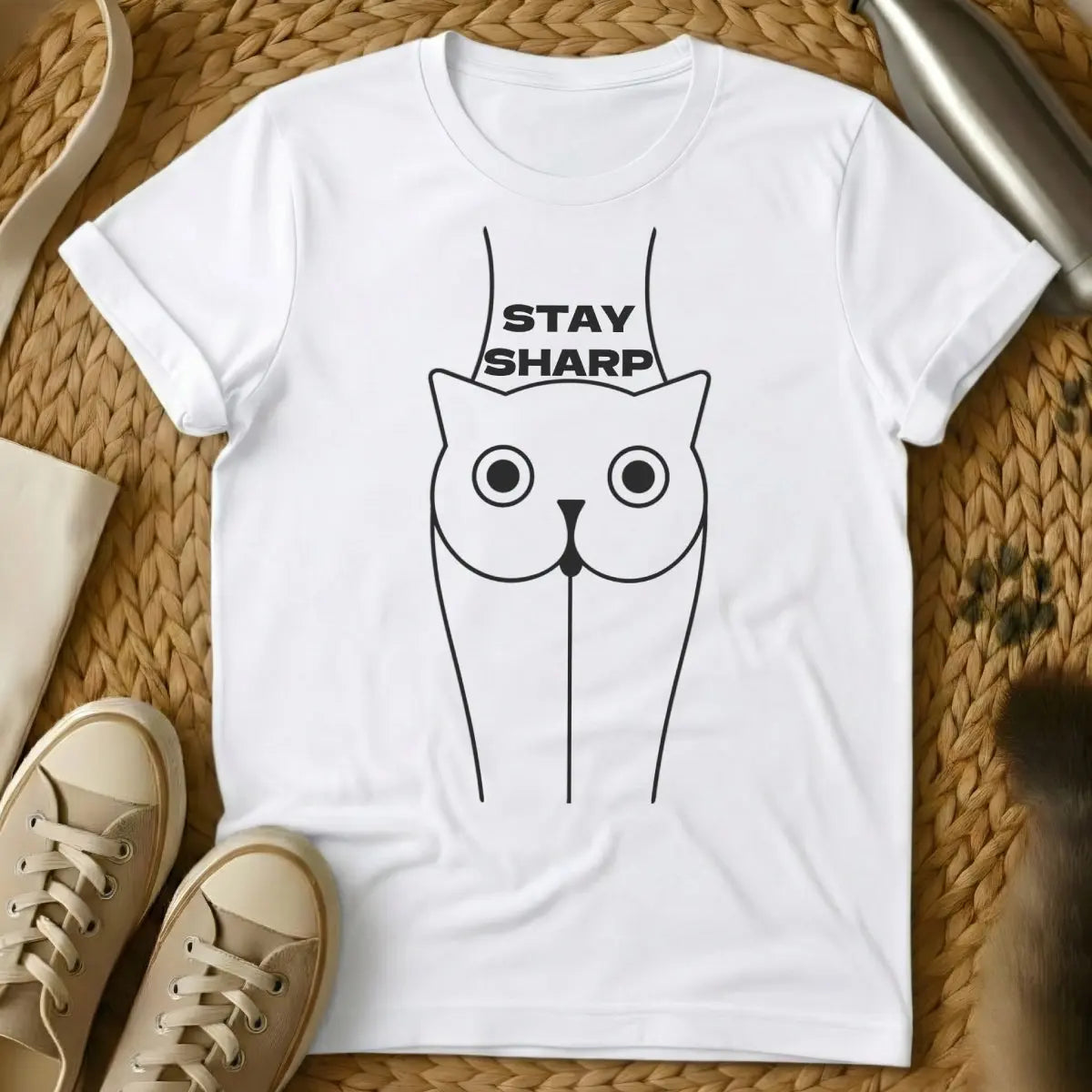 Stay Sharp Cat Shirt - White Cat T-Shirt