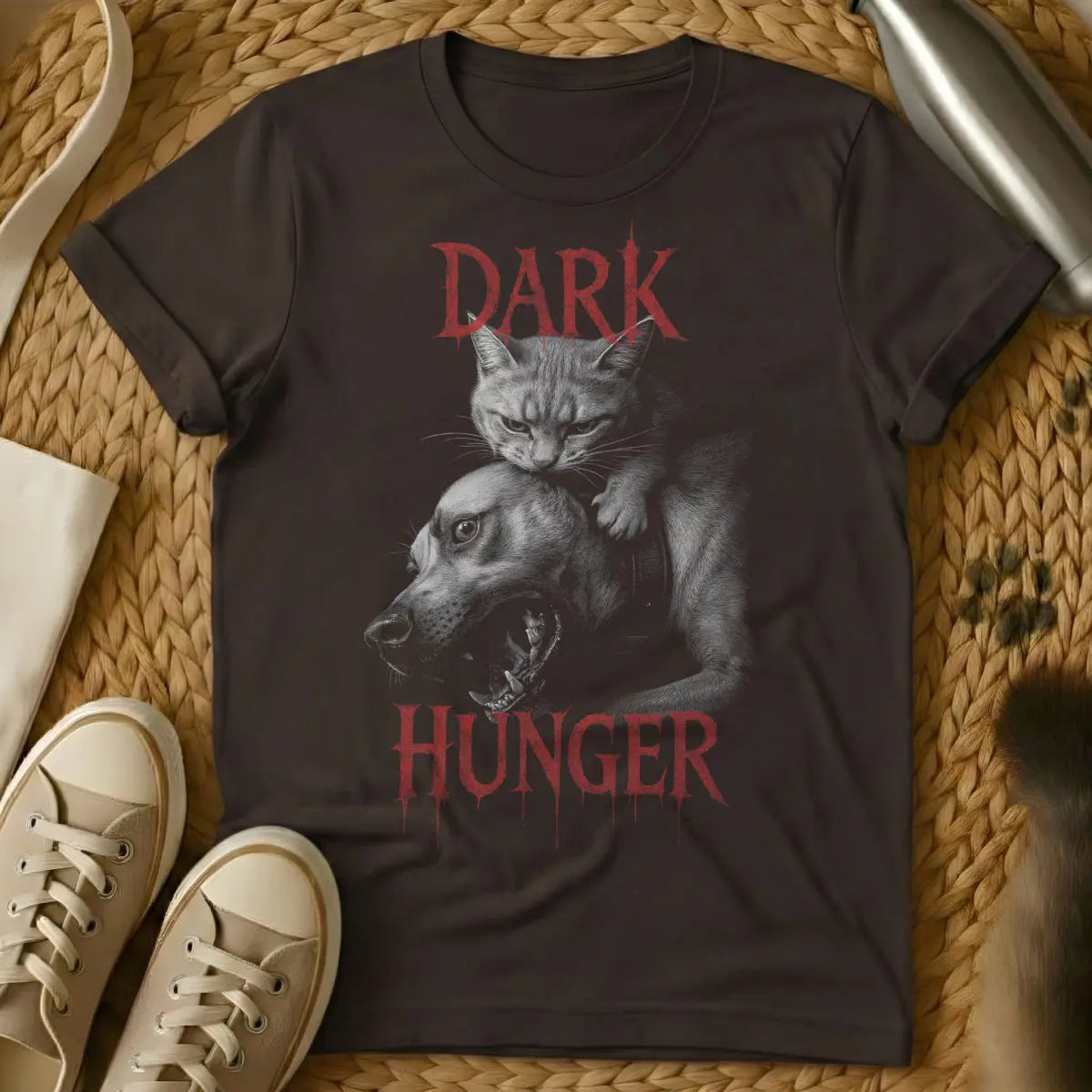 Dark Cat Dog Shirt - Dark Chocolate T-Shirt - animal hierarchy satire, cat supremacy apparel, feline dominance humor