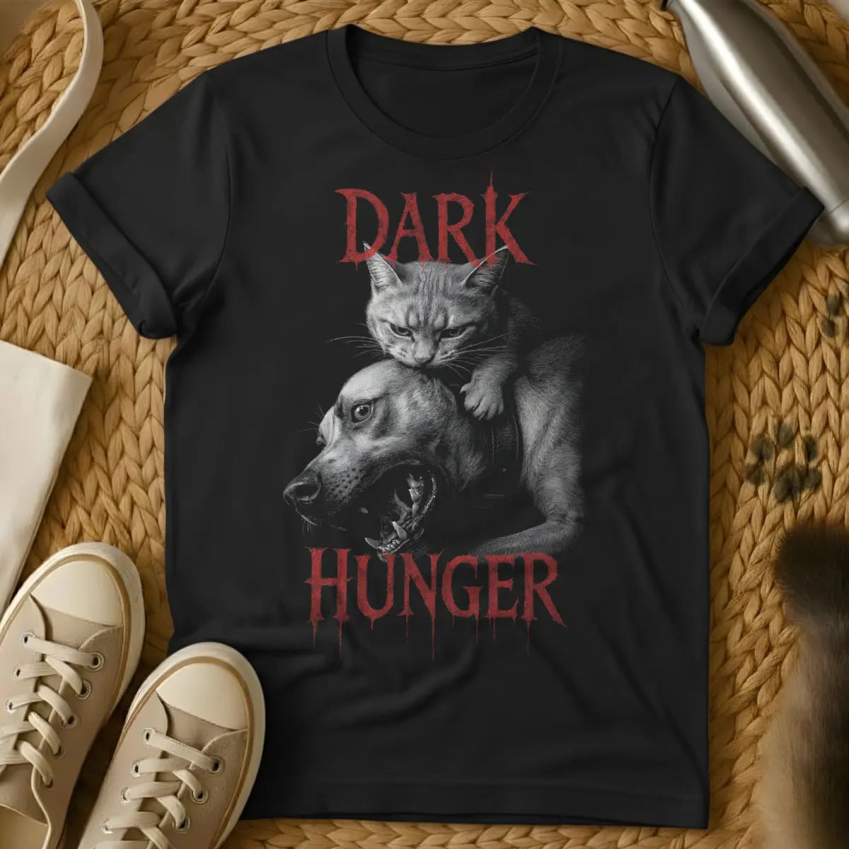 Dark Cat Dog Shirt - Black T-Shirt - animal hierarchy satire, cat supremacy apparel, feline dominance humor