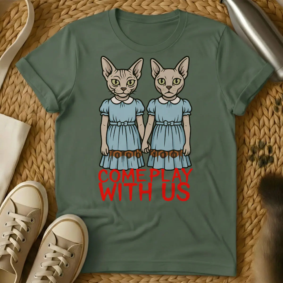 The Shining Cat Shirt - Military Green Cat T-Shirt