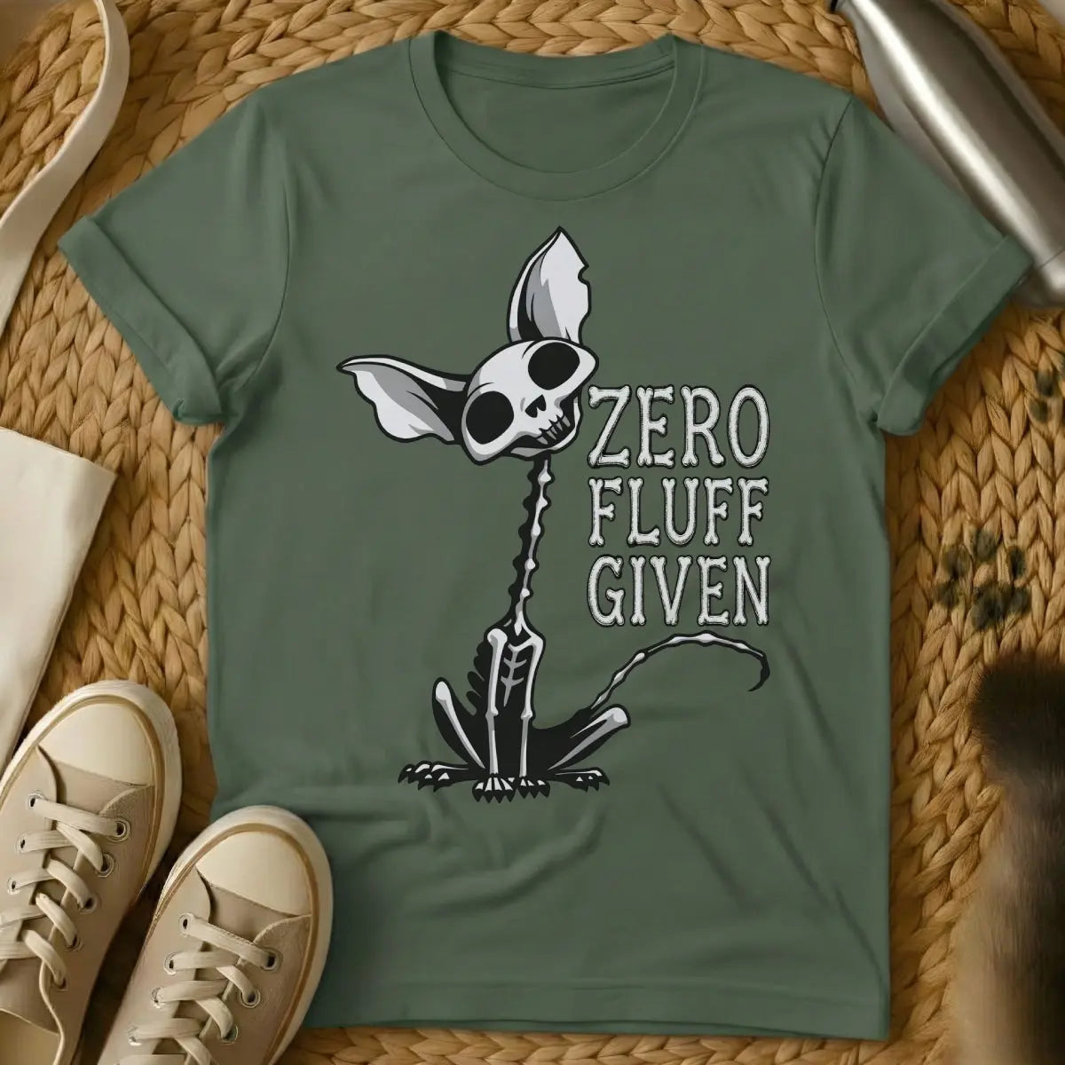 Zero Fluff Given Tee - Military Green Cat T-Shirt