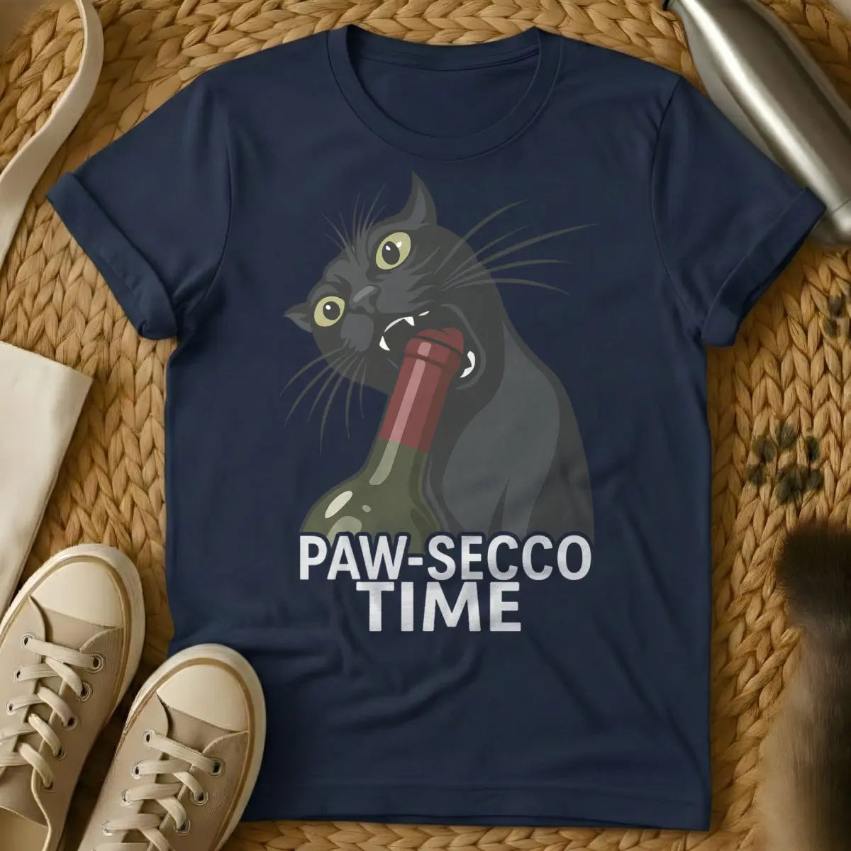 Prosecco Cat Shirt - Navy Cat T-Shirt