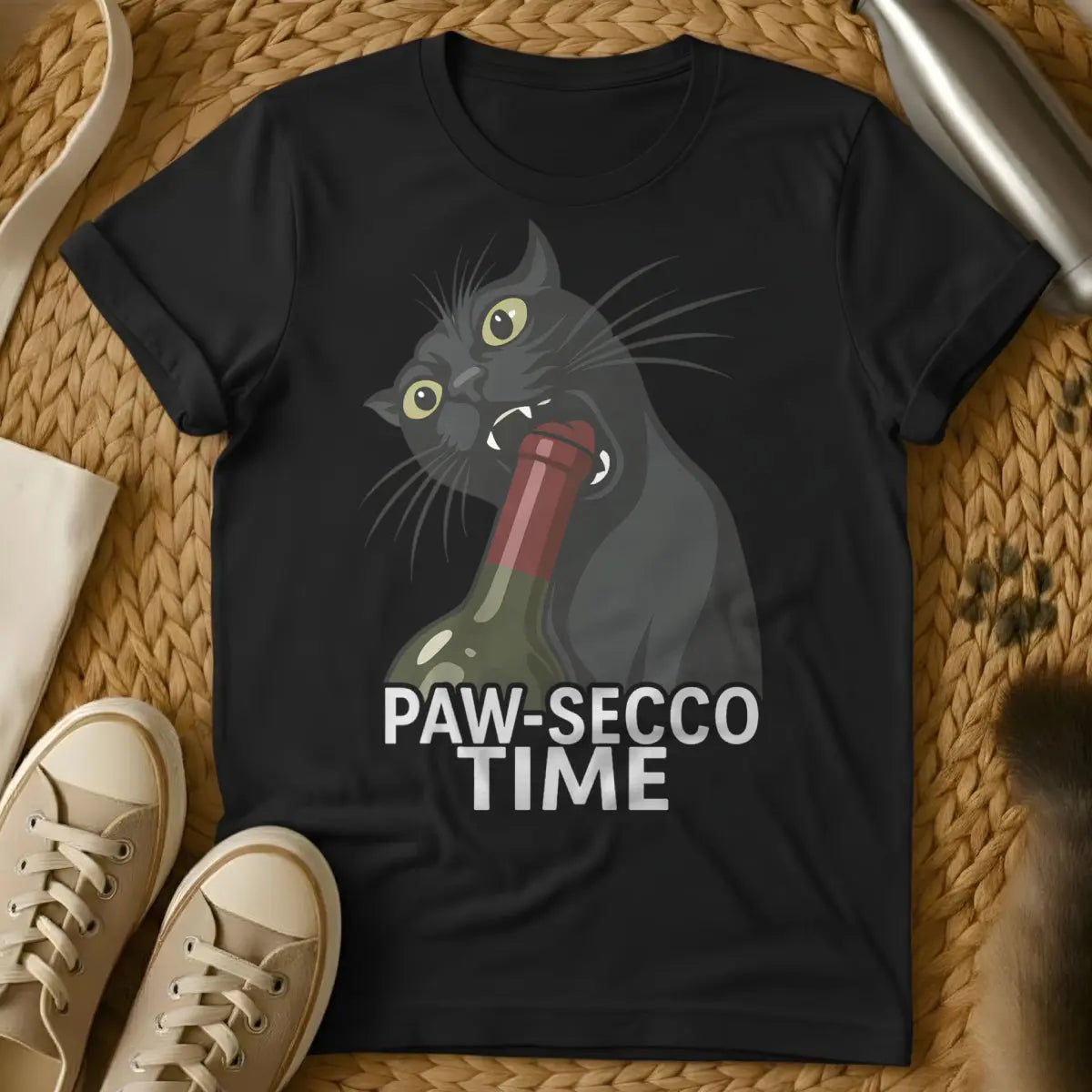 Prosecco Cat Shirt - Black Cat T-Shirt