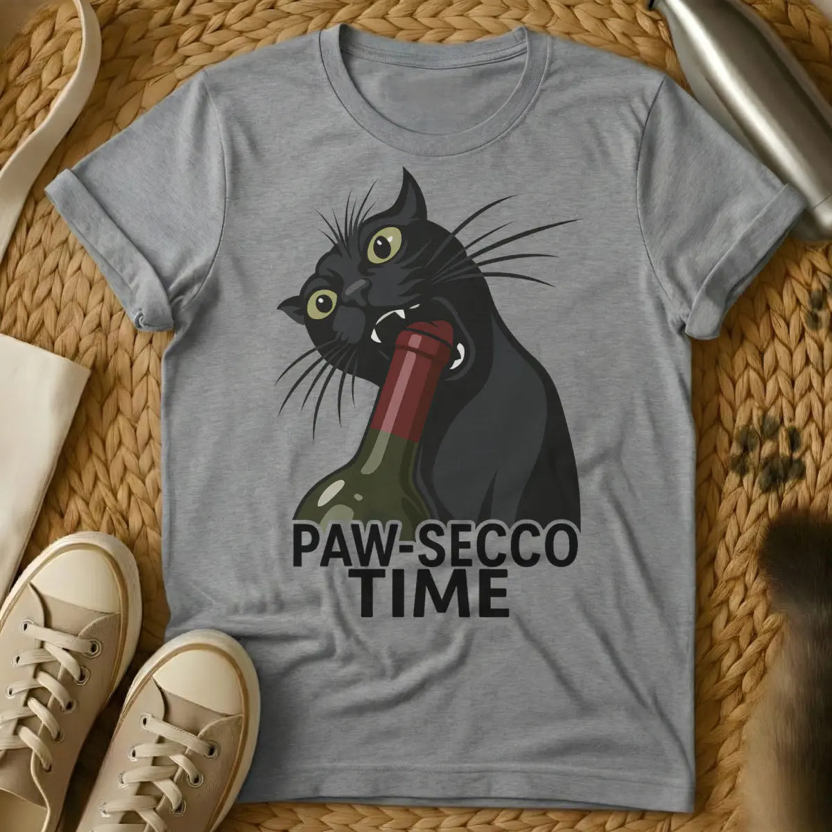 Prosecco Cat Shirt - Gray Cat T-Shirt