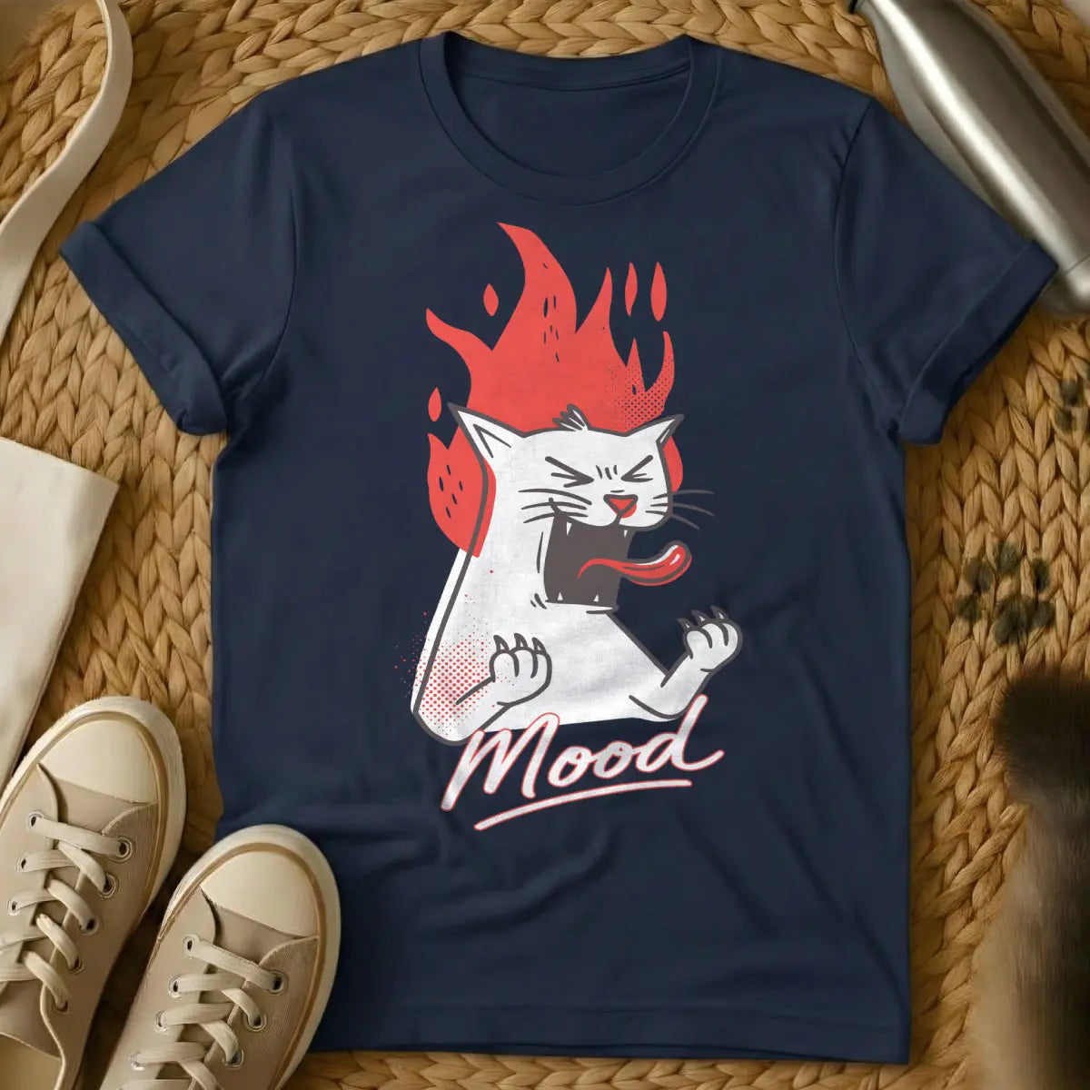 Bad Mood Cat Shirt - Navy T-Shirt - anti-social cat, boundary setting humor, introvert humor
