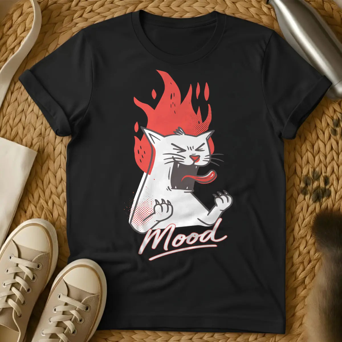 Bad Mood Cat Shirt - Black T-Shirt - anti-social cat, boundary setting humor, introvert humor
