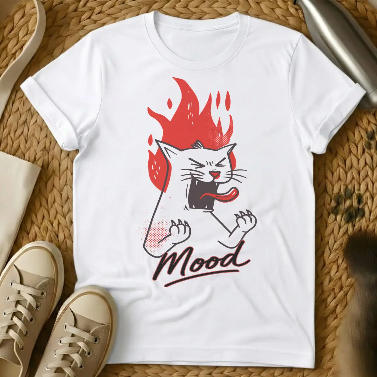 Bad Mood Cat Shirt - White T-Shirt - anti-social cat, boundary setting humor, introvert humor