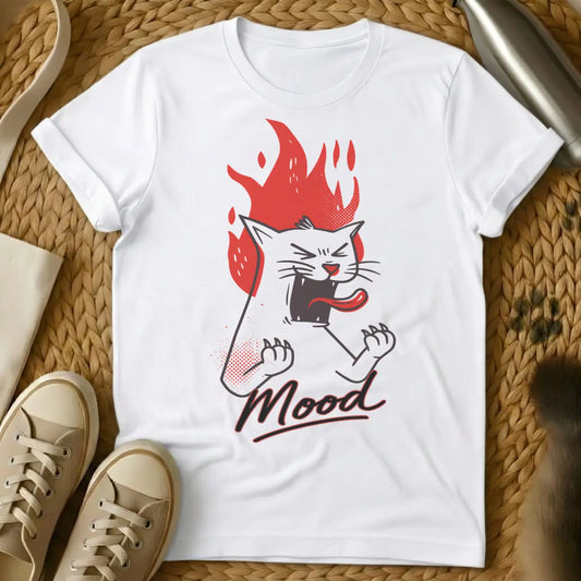 Bad Mood Cat Shirt - White T-Shirt - anti-social cat, boundary setting humor, introvert humor