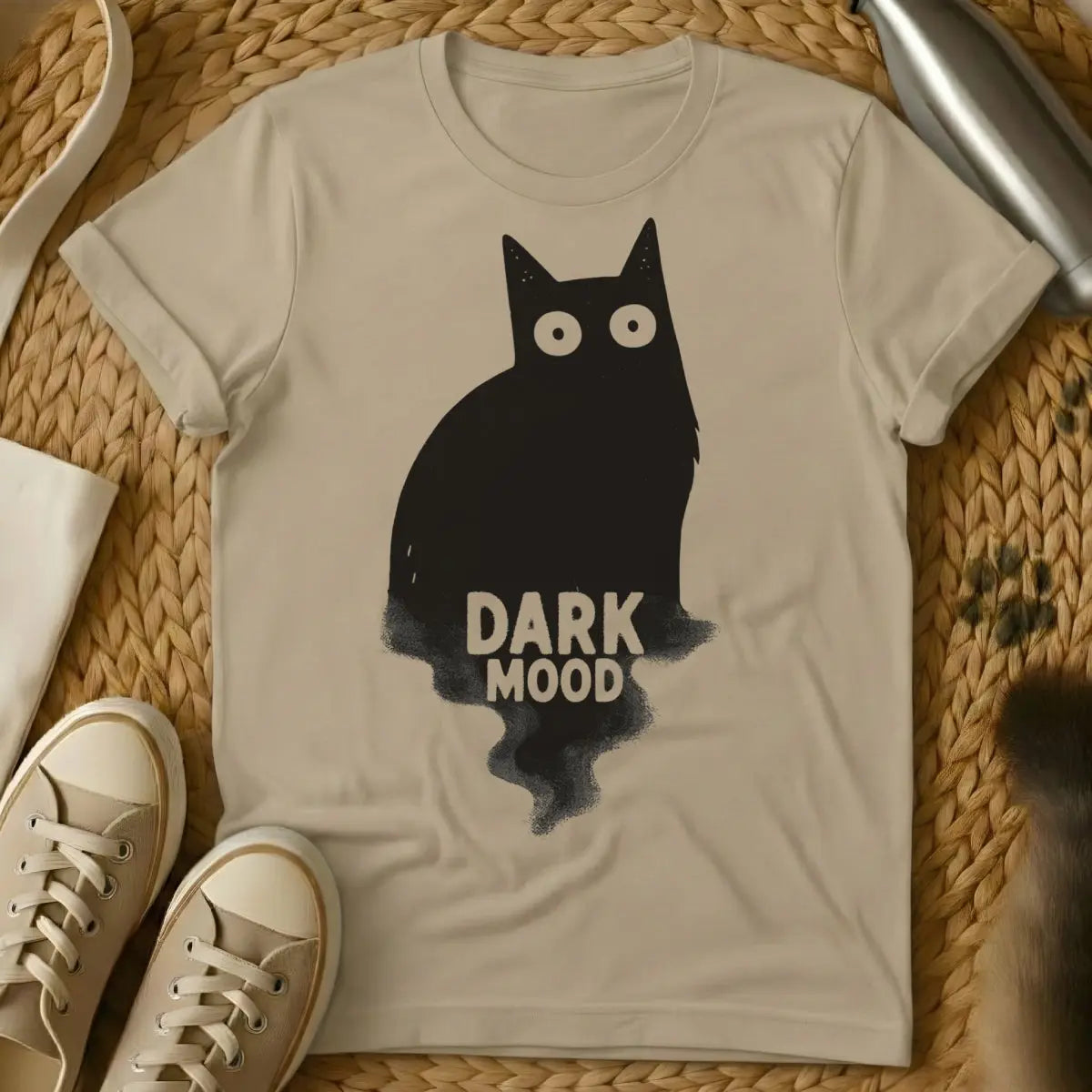 Dark Mood Cat Shirt - Sand T-Shirt - dark academia cat, emotional support animal art, gothic cat