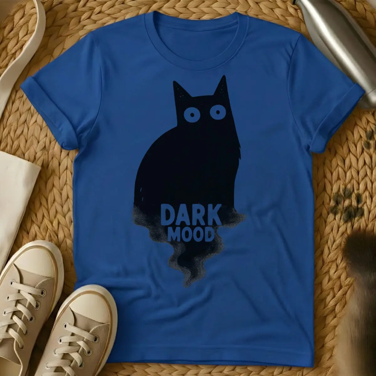Dark Mood Cat Shirt - Blue T-Shirt - dark academia cat, emotional support animal art, gothic cat