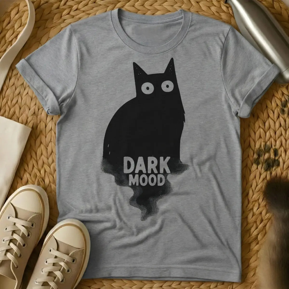 Dark Mood Cat Shirt - Gray T-Shirt - dark academia cat, emotional support animal art, gothic cat