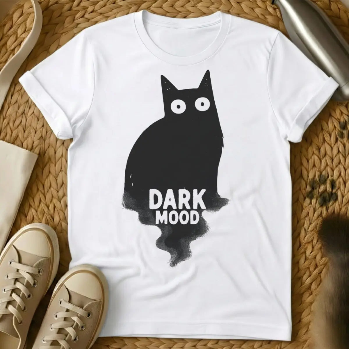 Dark Mood Cat Shirt - White T-Shirt - dark academia cat, emotional support animal art, gothic cat