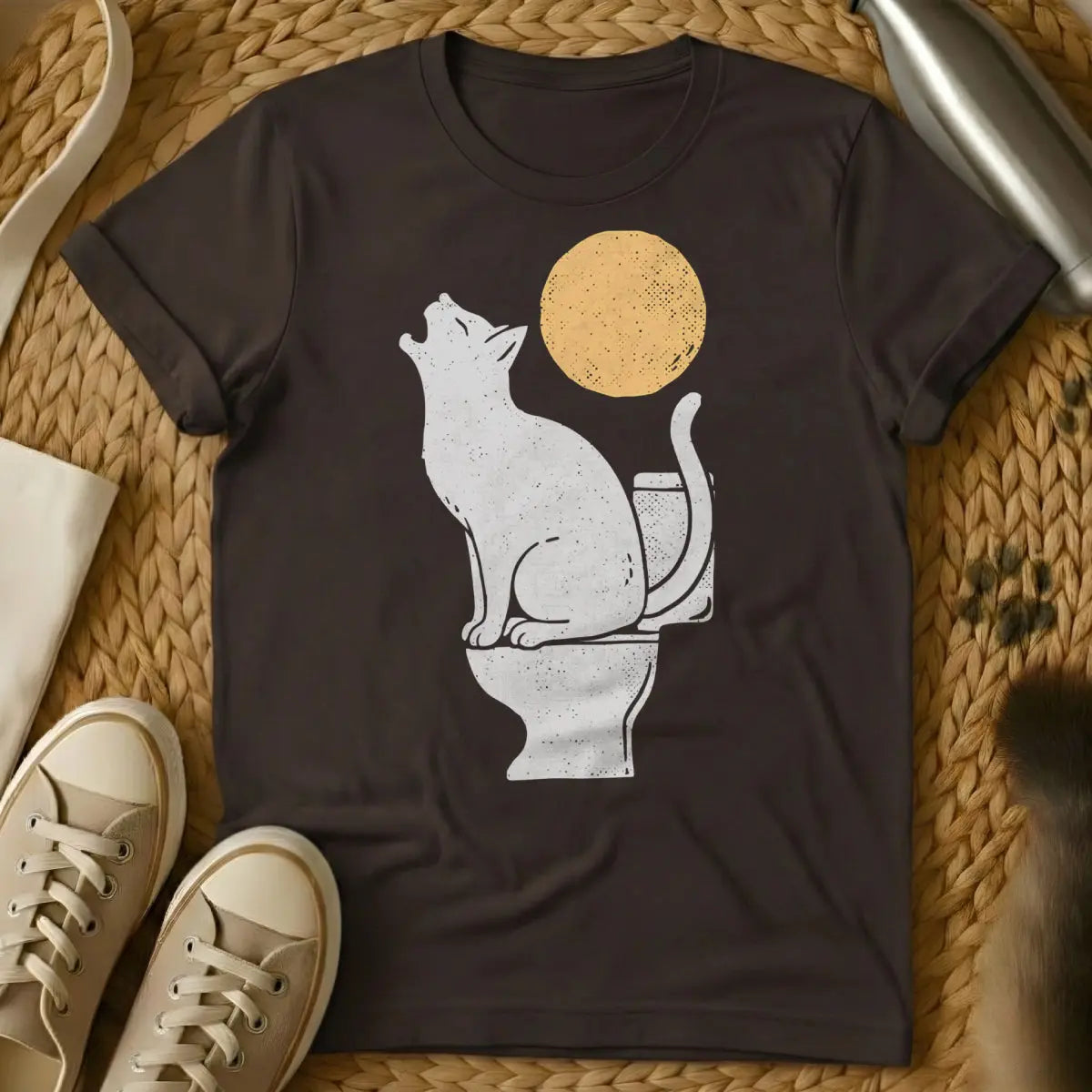 Full Moon Cat Shirt - Dark Chocolate T-Shirt - esoteric cat, lunar feline, moon phase cat