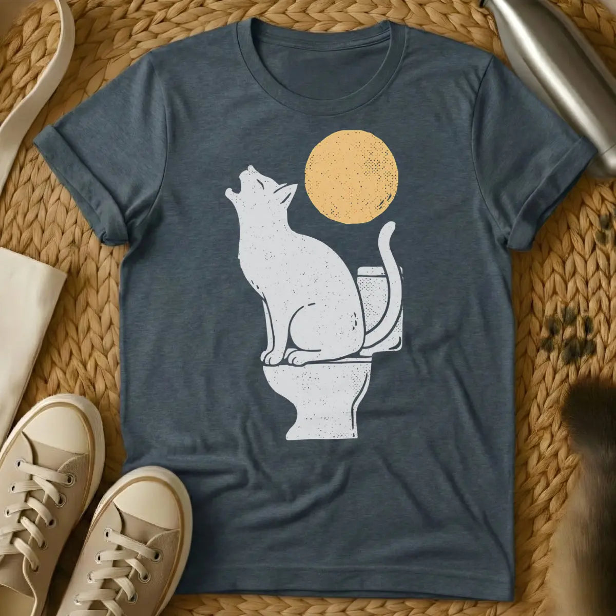 Full Moon Cat Shirt - Dark Heather T-Shirt - esoteric cat, lunar feline, moon phase cat