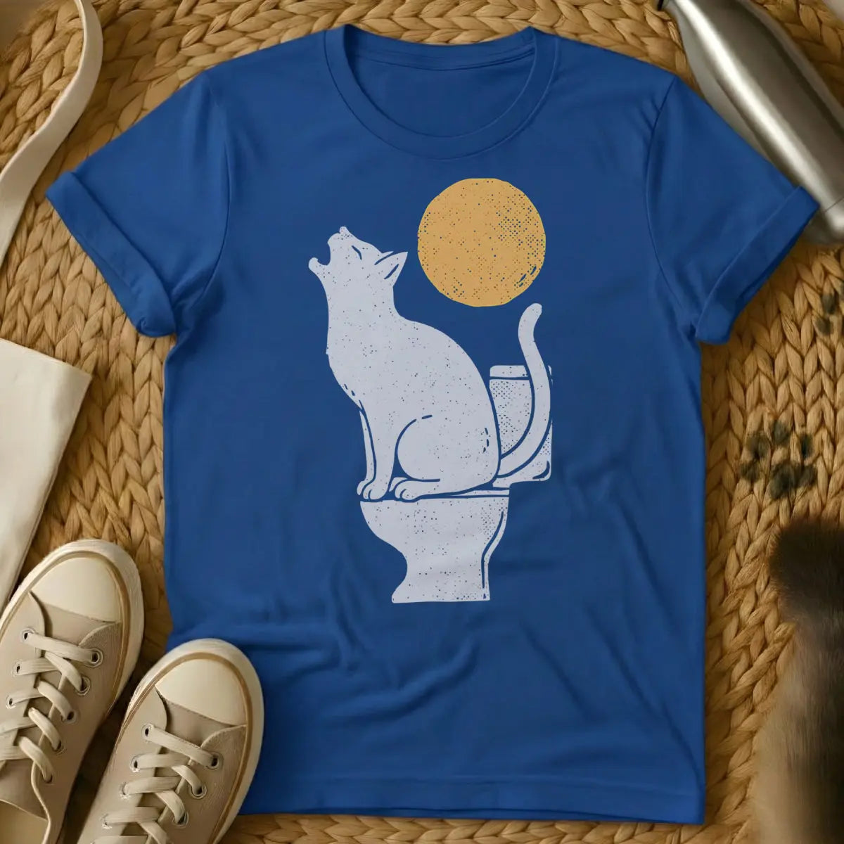 Full Moon Cat Shirt - Blue T-Shirt - esoteric cat, lunar feline, moon phase cat