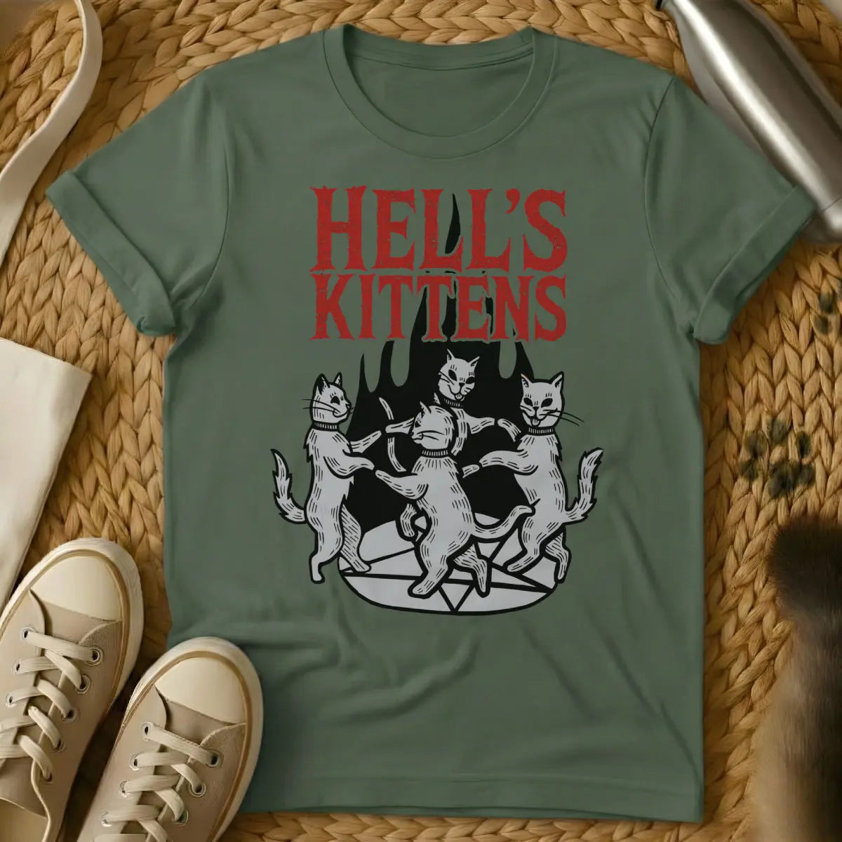 Hell Cat Shirt - Military Green Cat T-Shirt